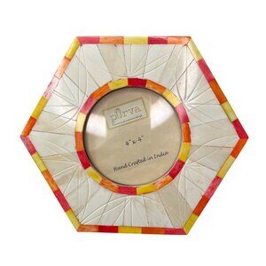 Pūrva 4" x 4" Handcrafted Picture Frame Hexagon With Colorful Border